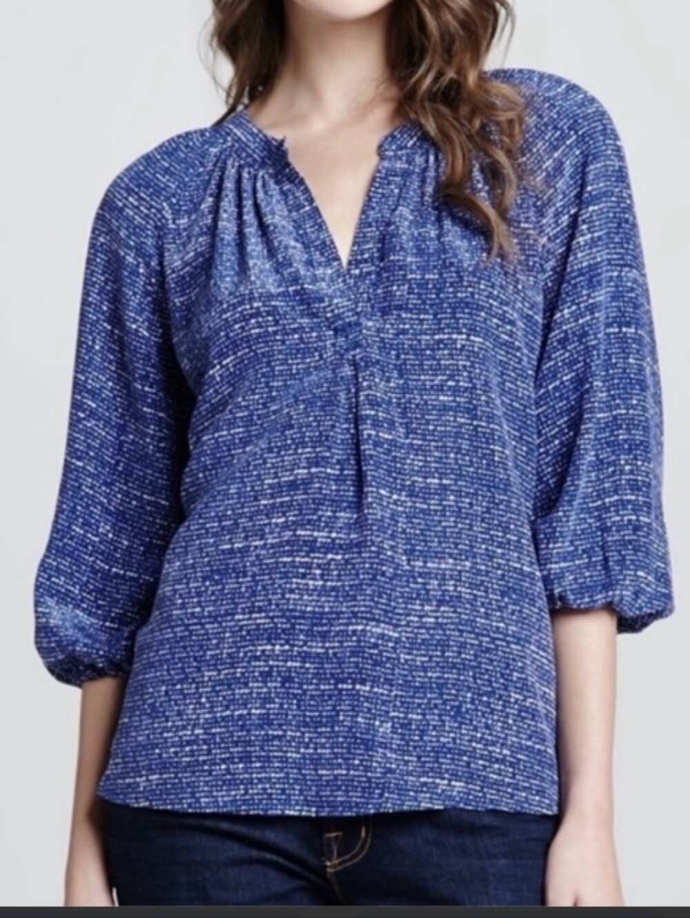 Joie Women's Blue Patterned V-Neck Blouse Silk Blouse Sz XS